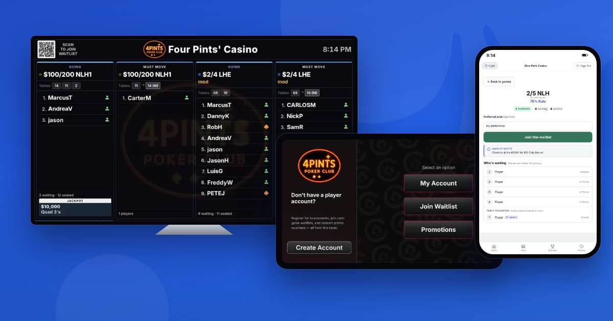 The waitlist board, the lobby kiosk and the player app