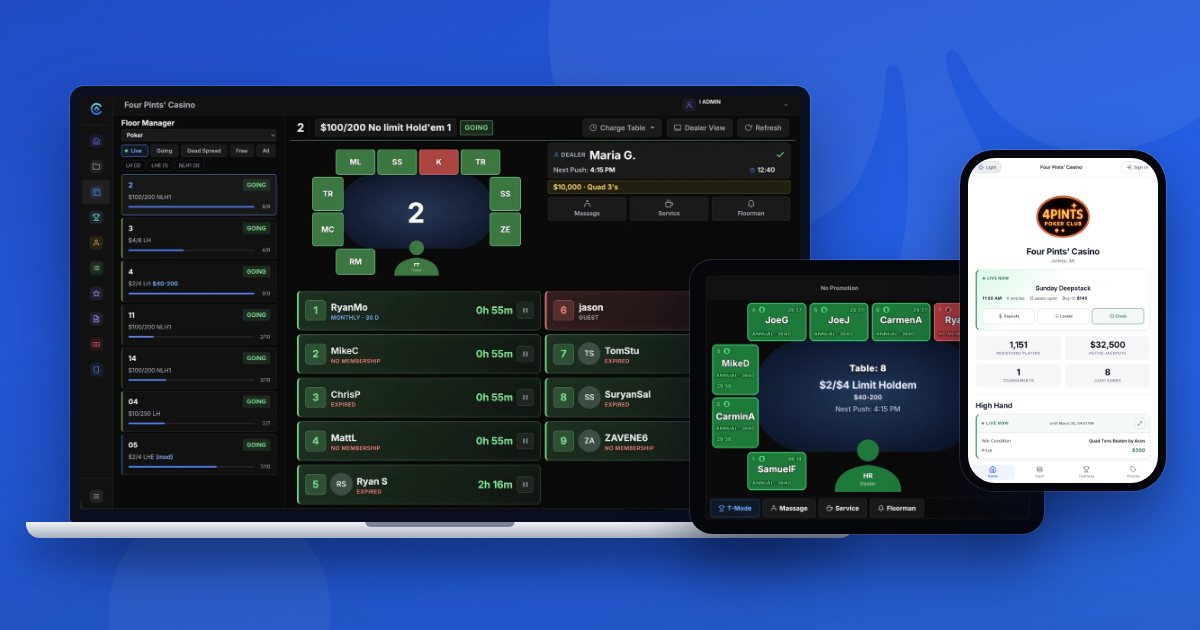 The floor manager, a dealer tablet and the player app