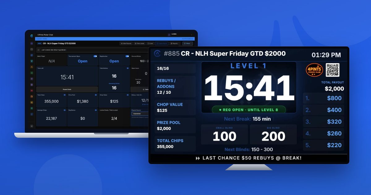 The tournament controller and the clock on the room TV